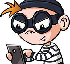 dessin d'un homme masqué avec un téléphone portable