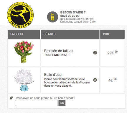 capture d'écran du site web d'Interflora
