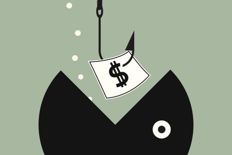 dessin d'un billet de banque sur un hameçon