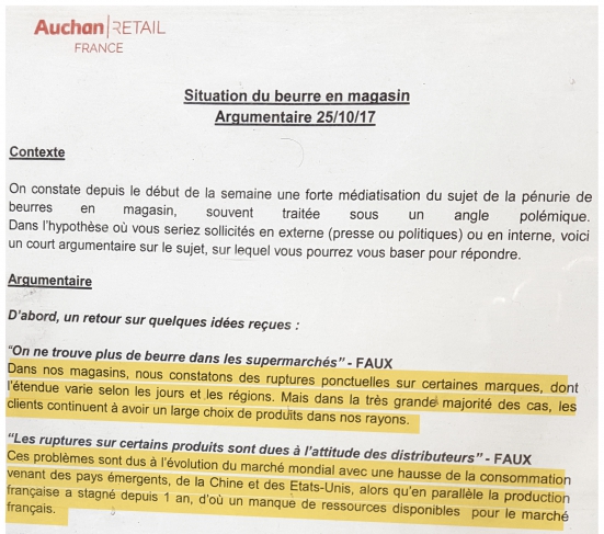 L'argumentaire de Auchan à l'adresse de ses salariés pour répondre aux clients