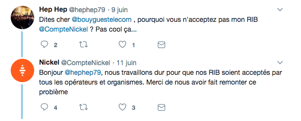 Message posté sur Tweeter par @hephep79 à propos des problèmes liés à l'utilisation de son compte Nickel