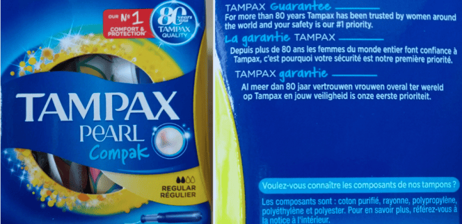 L'emballage des Tampax Pearl Compak