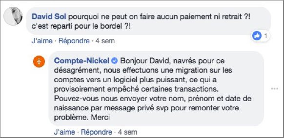 Réponse de Nickel sur Facebook&nbsp;: “nous effectuons une migration (…) qui a provisoirement empêché certaines transactions”