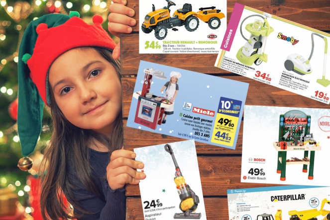 enfant à Noël et catalogues de jouets
