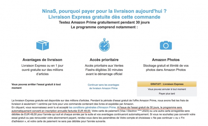 Capture d’écran sur le site d’Amazon. Nous avons souligné en rouge la mention de l’abonnement payant.