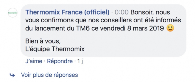 Message Facebook Thermomix France