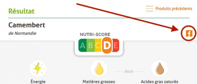 bouton de partage Facebook sur module Nutri-Score