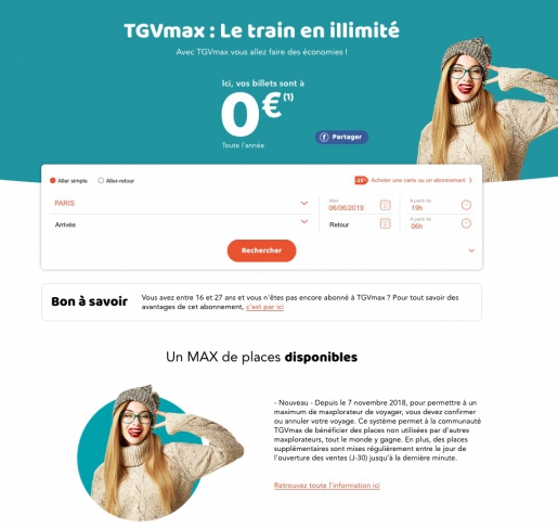 Capture d’écran de la page de l’offre TGVmax sur le site de la SNCF
