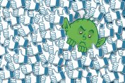 Le logo de Facebook en dizaine d'exemplaires avec un méchant personnage vert caché au milieu