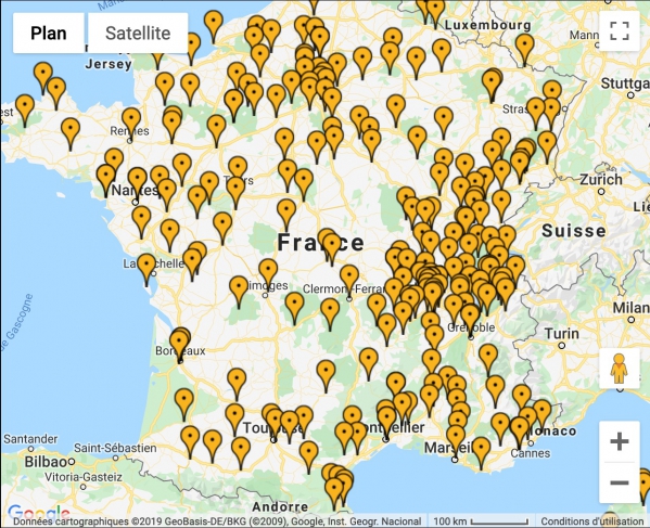 Carte des sociétés de mycologie de France