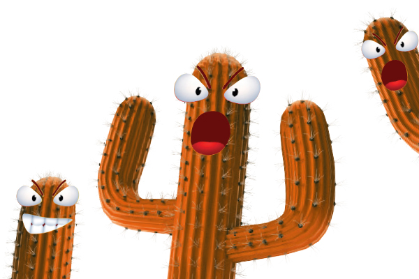 Trois cactus mécontents dessinés