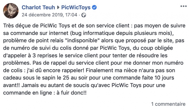 Capture d'écran d'un message Facebook