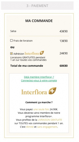 Une capture d’écran du panier d’achat Interflora