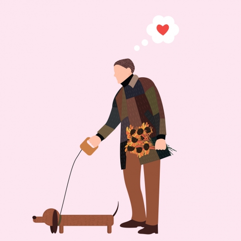 gars amoureux avec un chien en laisse