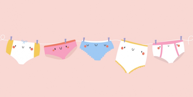 culottes menstruelles sur un fil à linge