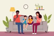 parents et enfants, une famille confinée pendant l’épidémie de coronavirus