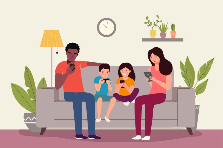 parents et enfants, une famille confinée pendant l’épidémie de coronavirus