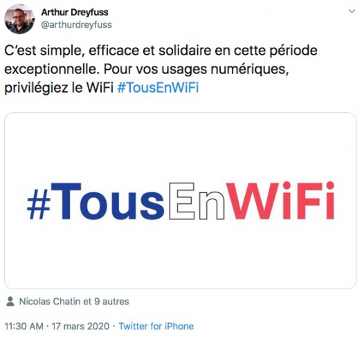 C’est simple, efficace et solidaire en cette période exceptionnelle. Pour vos usages numériques, privilégiez le WiFi #TousEnWiFi