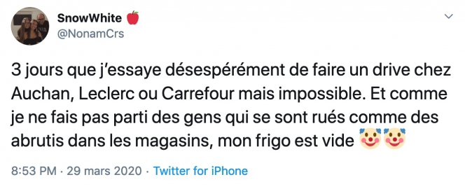Un message Twitter sur la saturation des drives