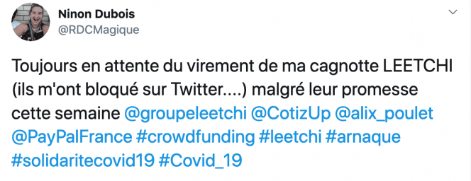 Tweet d’une internaute mécontente de Leetchi