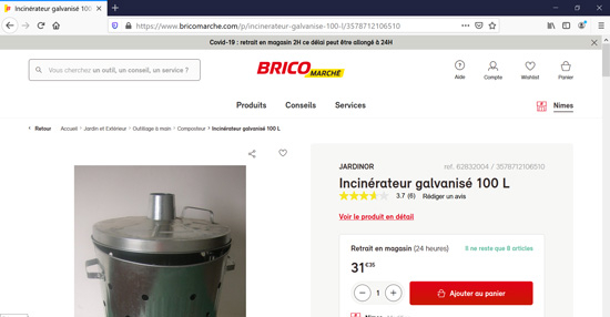 incinérateur de jardin vendu chez Bricomarché