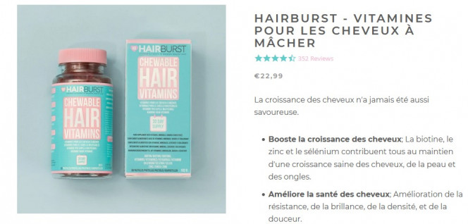 Une boite de Chewable hait Vitamins vendue sur le site du fabricant