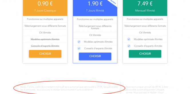 Offre d’abonnement sur le site ExpressCV