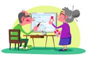personnage collant un timbre postal sur l’écran de l’ordinateur