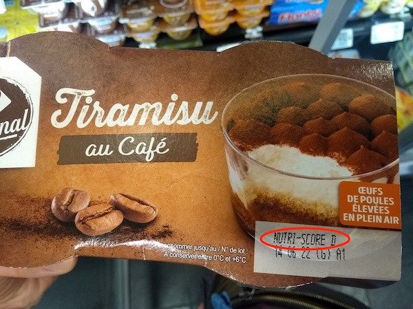 Tiramisu Carrefour Original avec mention “Nutri-Score D”