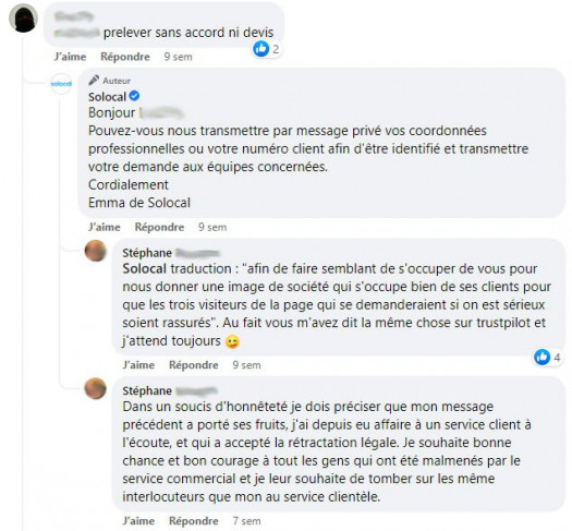 copie d’écran de Facebook Solocal juin 2022