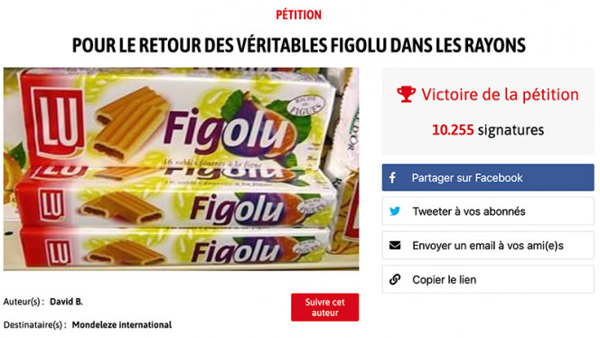 pétition “Pour le retour des véritables figolu dans les rayons”