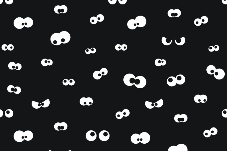 dessin de dizaines d’yeux dans le noir