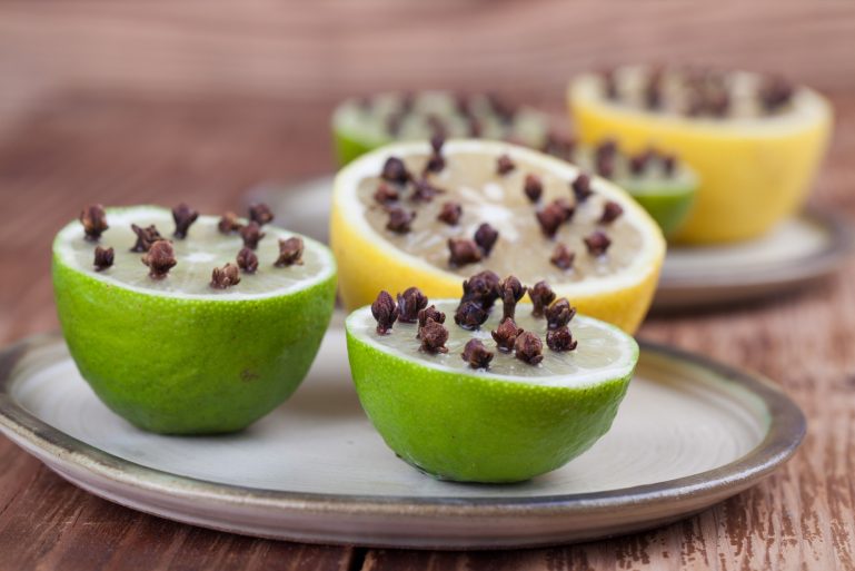 Des citrons piqués de clous de girofle pour éloigner les moucherons.