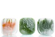Des légumes surgelés pris dans des blocs de glace