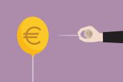 Dessin figurant un ballon siglé euro sur le point d’être percé par une aiguille