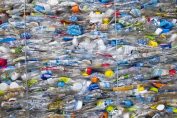 Des bouteilles en plastiques compactées avant recyclage