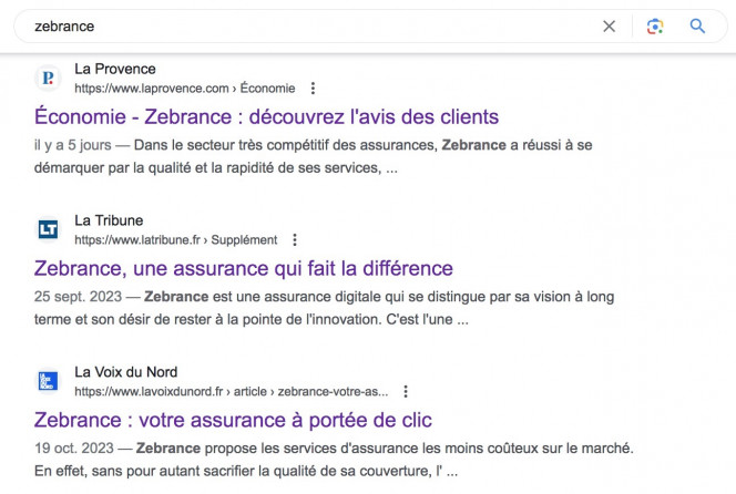articles sponsorisés en faveur de Zebrance