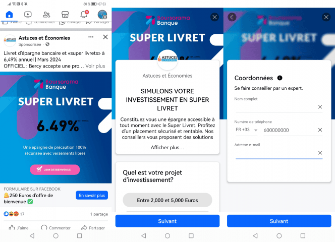 Faux livret Boursorama Facebook
