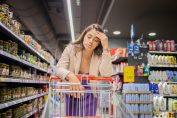 Une consommatrice à l’air accablé dans un supermarché