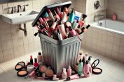 Une poubelle remplie de produits cosmétiques