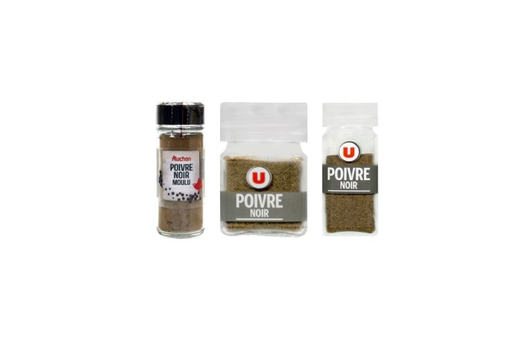Poivre noir moulu U et Auchan