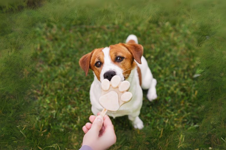 Un chien qui mange une glace pour chiens