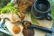 Champignons séchés et une tasse de café