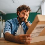Un homme ouvre un colis